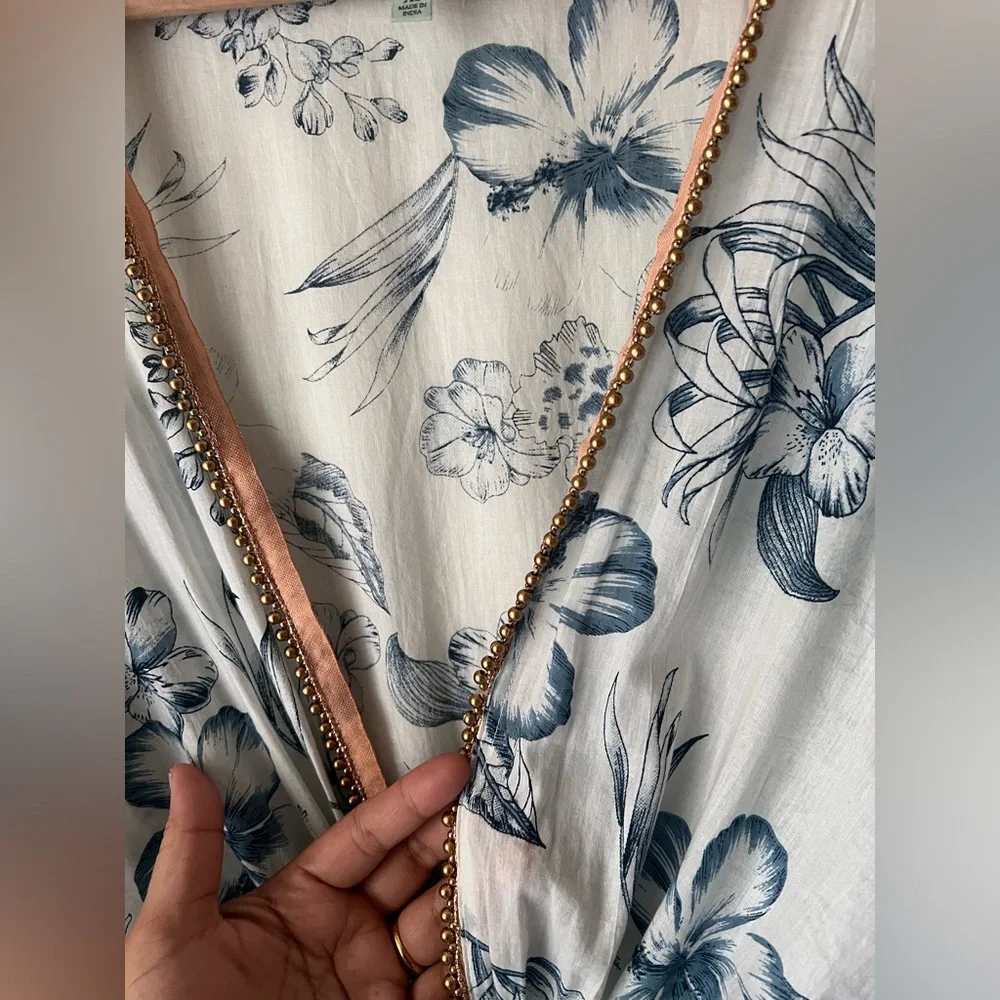 Anthropologie True Destinations Boho Floral Beach Cover Up Tassels Sz XS - Picture 5 of 10